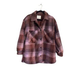 Lucky Brand Small Oversize Rust Mauve Plaid Brushed Fleece Shacket Jacket